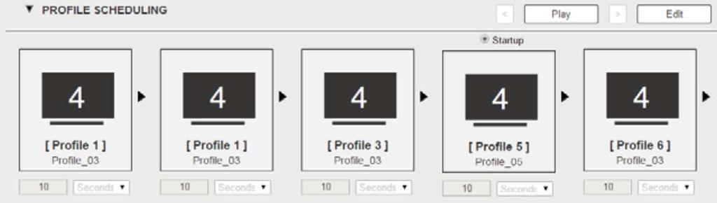 프로파일스케줄링 프로파일스케줄링은프로파일목록아래에있습니다. 스케줄링은사용자가특정시간동안 순차적으로연결프로파일을입력및재생할수있도록합니다.