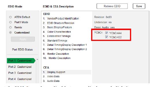 CEA 설정 CEA는 EDID 구조의확장데이터로표준 EDID 정의를더확장하여모니터 / 디스플레이장치의고급기능을지원합니다.