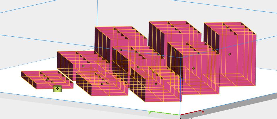 본실험에서는레이저초점거리등을포함한여러가지실험변수들에따른 3차원구조물의선폭을측정하기위하여 Fig. 4와같은한맨위쪽면이개방된속이빈 2 x 4 형태의육면체를높이가각각다르게 3 x 3의 9개입방체를설계하고이를 PBF 방식의금속 3D 프린터로제작하고자한다.