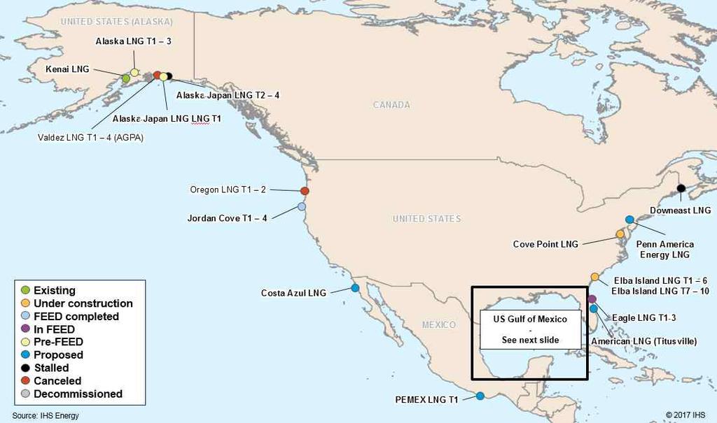 < 미국천연가스액화인프라증설추진현황 > 자료 : IHS(2017.02.