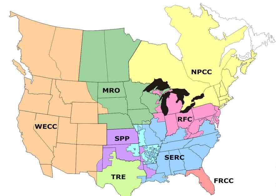 권역간전력거래를위해직류 (DC) 송전망이구축되어있는권역은 MRO, NPCC, RFC, WECC 등 4 개권역으로집계되고있음 (2016 년말기준 ).
