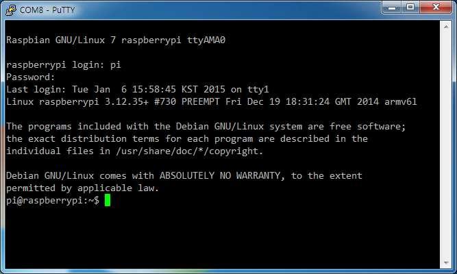 부팅후로그인 Raspberrypi login : pi Password