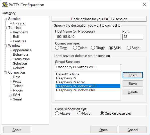 PuTTY 원격접속 ( 계속 ) * PuTTY 실행및접속정보설정 RaspberryPi 개발환경구축 I 38 : 좌측 Session을클릭 : 우측의 Host