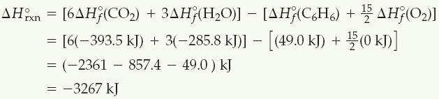 생성엔탈피 생성엔탈피를이용한반응엔탈피의계산 Ex) 1 mol 의벤젠 [C 6 H 6 (l)] 이연소하여 CO 2 (g) 와 H 6 O(l) 를만드는반응의표준엔탈피변화를계산하시오. Ex) 1.00 g 메테인, 1.