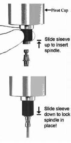 spindle 은축의아랫쪽 coupling nut 에돌려부착시킵니다. ( 그림 III-1 참조 ). spindle 은왼나사이니주의하십시오. spindle 을왼쪽으로돌리는동안다른손으로피봇아래쪽을부드럽게잡고살짝들어올립니다. spindle 너트면과피봇아래쪽표면의맞춤부위를부드럽고깔끔하게맞춰 spindle 회전에이상이생기지않도록하십시오.