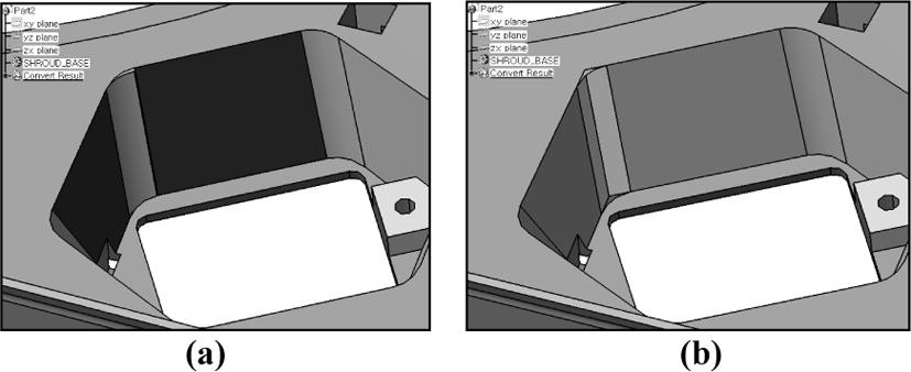Deleting a group of faces: (a) selecting surfaces to be deleted, (b) deleting the selected surfaces. 6.