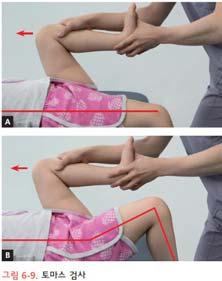 (Thomas test) 허리를중립위치에올수있도록양쪽다리를가슴부위까지엉덩관절을모두굽힘시킨상태에서검사를실시