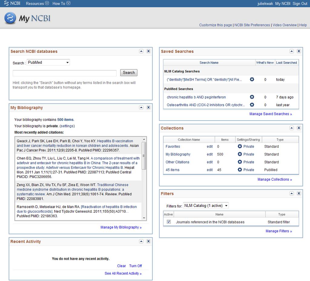 검색및활용안내 -My NCBI PubMed 검색 저장한서지사항을인용형식으로저장 저장한기사및서지사항저장 저장된검색키워드및검색식 Tip!