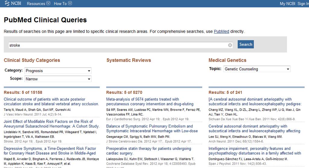 검색및활용안내 -Clinical Queries( 임상의학정보 ) Clinical Study, Systematic Reviews, Medical Genetics 의총 3