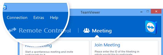 2.3 TeamViewer 메인창의메뉴표시줄 메뉴표시줄은 TeamViewer 메인창의상단에있으며, 메뉴항목은연결, 기타및도움말로구 성됩니다. TeamViewer 메인창의메뉴표시줄. 연결 연결메뉴는파트너초대.