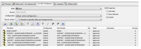 파트가추가또는삭제되면 Intelligent PDM Vault 시스템내에서 BOM 이자동으로업데이트됩니다. 또한, 사용자는부서나사용자에따라다른정보열을표시하는기능을사용하여데이터표시형식을선택할수있습니다. BOM 은생산대소비의사결정을나타내고접착제, 페인트, 어셈블리안내서및세공과같이모델에나타나지않는항목을추가하도록수정할수있습니다.