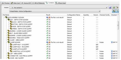 내용 (Contains) 어셈블리는여러개의파트를포함합니다. 보통어셈블리내의모든파트에대한완전한목록을얻으려면 CAD 시스템내의어셈블리를열어서 BOM 을만들어내야합니다. 하지만, Intelligent PDM Vault 를사용하면 CAD 시스템을켤필요없이단순히내용 (Contains) 탭을선택하는것만으로모든파트를볼수있습니다.