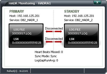 MaxGauge Real-Time Monitoring 1) view > HADR Monitoring > 데이터베이스선택 2) HADR 모니터링실행화면 Primary Standby 데이터베이스간의통신상태와 Log 의전달상태를확인할 수있습니다.