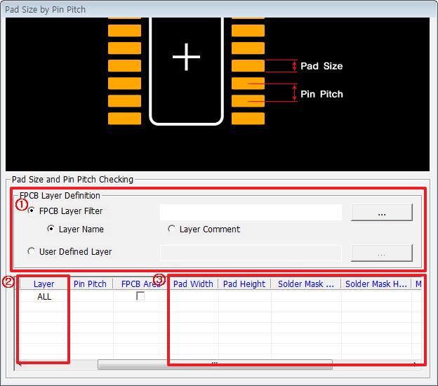 Component Pad Size by Pin Pitch 1 Added Option: FPCB Layer 정의기능추가 2 Added