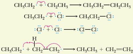 Radical 생성 CH 3 CH 2 + Cl 2 CH 3 CH 2 Cl + HCl 사슬길이 (Chain Length) : 사슬전파단계의반복횟수 3 단계 (