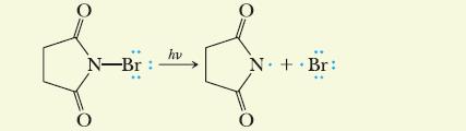 A. 알릴자리 Halogenation 반응의 Mechanism 1 단계 ( 사슬개시 ) : Radical의생성 NBS의 N Br결합이빛에의해균일분해 Succinimide + Br 생성 (Cl 2 Cl 생성과유사 ) NBS Succinimide Radical 2 단계 ( 사슬전파 ) : Allylic Radical 생성 Br 이 Propene 의