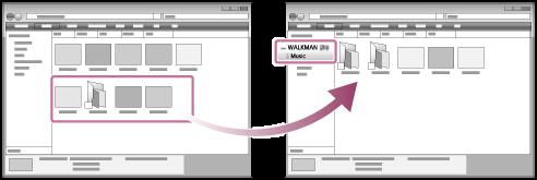 Windows 탐색기를사용하여콘텐츠전송하기 콘텐츠를 Windows 탐색기에서직접끌어놓아전송할수있습니다. 1 USB 를통해 Walkman 을컴퓨터에연결합니다. 2 다음과같이 [WALKMAN] 폴더를엽니다. Windows 10: [ 시작 ] 메뉴에서 [ 파일탐색기 ] 를엽니다. 왼쪽창에서 [WALKMAN] 을선택합니다. Windows 8.