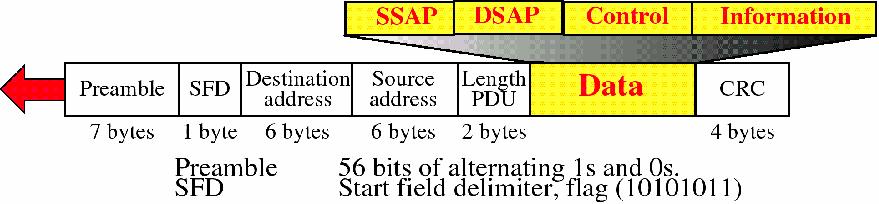 Ethernet(5) (Frame Format) Preamble(7) - alert, timing, start synchronization SFD(Start frame delimiter) -