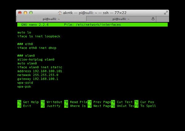 /etc/network/interfaces 파일설정 아래의파일을편집하여무선네트워크설정을수정합니다.