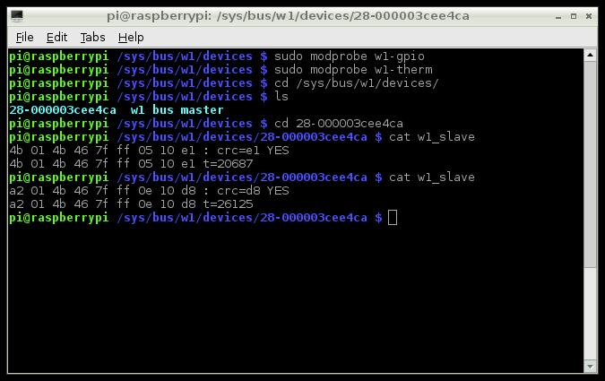 온도센서테스트 $sudo modprobe w1-gpio $sudo modprobe w1-therm $cd /sys/bus/w1/devices