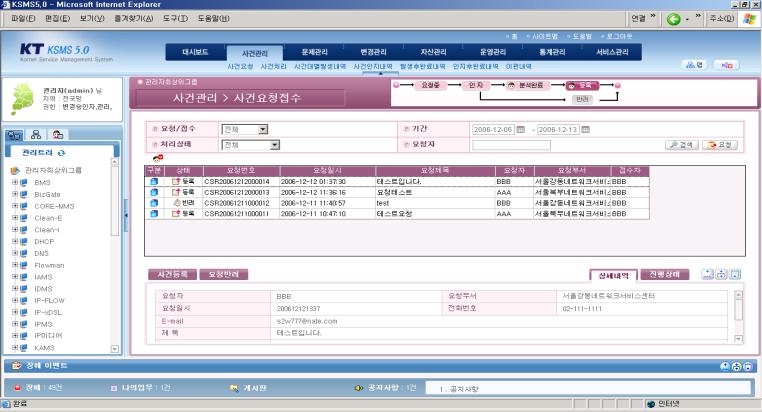 서비스관리고도화이후유지보수 2006 : ITSM 구축 2005 : 장애관리 / 자산관리구축 2004 : SMS, NMS, DBMS,