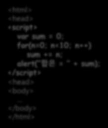 html <html> <head> <script> var sum = 0; for(n=0;