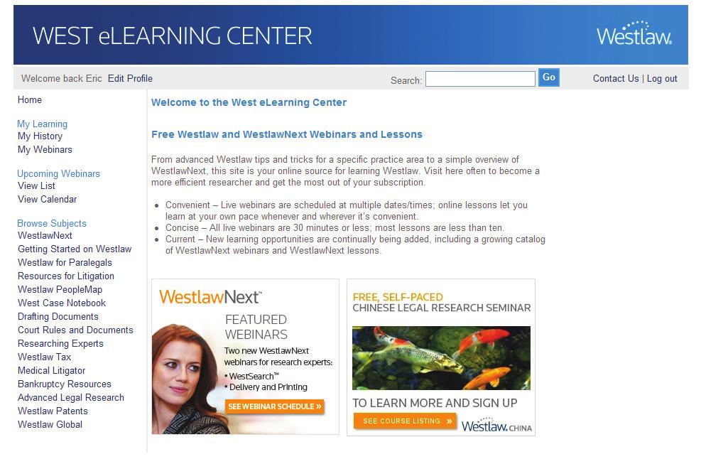 West elearning 은 사용자 개개인의 능력에 맞춰 Westlaw 온라인 검색 기술을 향상시킬 수 있도록 마련된 프로그램입니다. elearning 강좌 http://training.west.thomson.com 으로 이동하여 register (등록) 버튼을 클릭하십시오.새로운 사용자로 등록해 입력 필드에 내용을 기입합니다(아래 화면 참조).