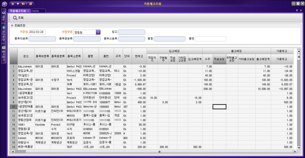 시스템적용방안 - 영업물류 재고현황