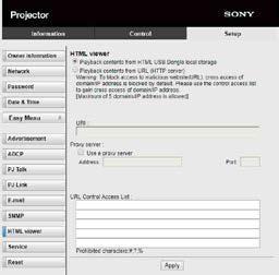 HTML 뷰어에서 USB 메모리의 HTML 컨텐츠표시하기 1 연결 / 전원메뉴에서 Input-G Cont. Sel. 를 USB 로설정하십시요.(30 페이지 ). 2 HTML 컨텐츠를준비하십시오. HTML 내용은제목, 이미지및텍스트의요소로구성되며 index.html 은파일이름으로지정됩니다. 3 HTML 컨텐츠를 USB 메모리의루트폴더에저장하십시오.