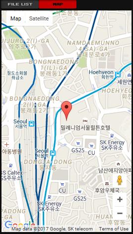 Chapter 5 젂용뷰어 5-4. 맵표시 1) 맵표시별매품으로판매하는 GPS 모듈을블랙박스에연결하면녹화하면서 GPS 데이터를기록핛수있습니다.