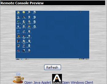 3 장. 브라우저로그인 원격콘솔프리뷰 패널의주요부분은서버화면의스냅샷을보여줍니다. Refresh 를클릭하면원격화면의스냅샷을업데이트합니다. Refresh 버튼아래에있는링크들은사용자가사용하는브라우저및사용자설정뷰어선택에 따라다릅니다.