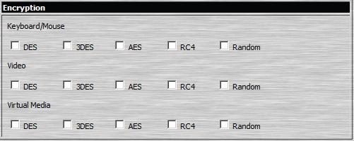 4 장. 관리 암호화 이러한융통성있는키보드, 마우스, 비디오및가상미디어데이터를위한암호화는사용자가 DES; 3DES; AES; RC4 혹은랜덤사이클중어떠한조합이든선택할수있도록합니다. 암호화를사용하도록설정하면시스템성능에영향을미치게됩니다.