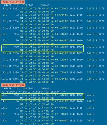 이는 L.S.A 기능을통해서만해당항공사가실시간정보를제공하기때문이다. 상기와같이 OZ의 L.S.A 조회에서편명상에 * 로표기되는공동운항정보는항공편상세정보조회인 VA*14 를통해확인할수있다.