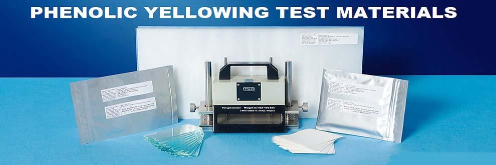 8. 황변실험용품 황변실험용품 - Phenolic Yellowing Test Materials TF-PC 25 Phenotest Control Fabric, ISO 105 X18 & M&S C20B (10 x 3cm) 25장 /Pack TF-PF 25 Phenotest BHT Free PE Film(63 micron), ISO 105 X18 & M&S