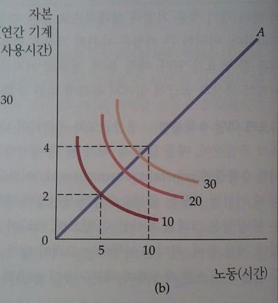 [ 그림5-4] 규모에대한수확불변그래프 ⓵ α + β = 1 규모에대한수확불변 (CRS)