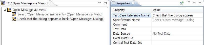 4.5 테스트명세 (3/8) Use Cases/Opening messages/open Message via Menu 를연다. Test Case Browser View 에서다음의테스트케이스를드래그하여추가한다.
