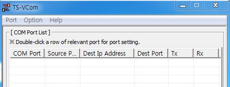 TS-VCOM Port 등록 ( 가상시리얼포트등록 ) 가상시리얼포트를추가합니다.
