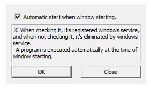 TS-VCOM Auto Run TS-VCOM 을 Windows Service 에등록 / 제거설정합니다. Windows Service 에등록을하면, Windows 를시작할때 TS-VCOM 프로그램의자동실행여부를설정할수 있습니다.