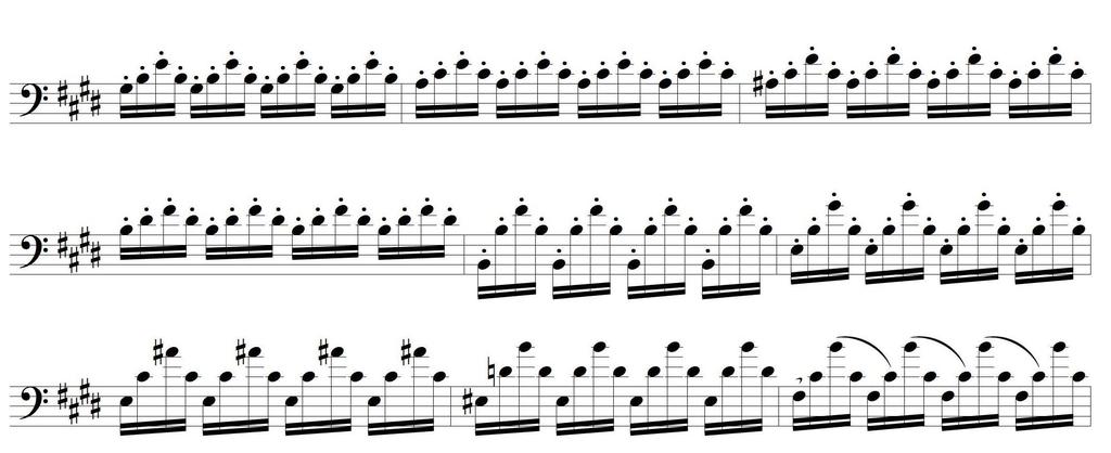 [ 악보 3] Valentini Cello sonata 2 악장알베르티음형 보케리니역시앞에서제시한여러가지기법을사용하여전형적인 18