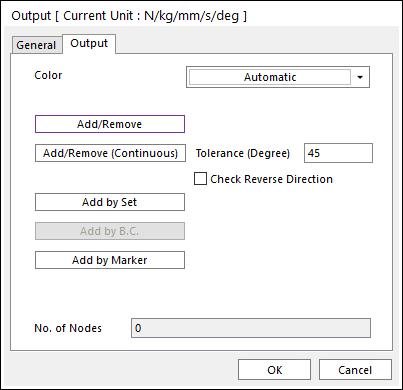 10. Crankshaft Flexible Body 의특정노드에대한 Stress 결과를 Plot 에서확인하기위해서, Mesher 탭의 FFlex Edit 그룹에서 Output Icon 을선택합니다. 아래와같은 Dialog 에서 다음과같은절차를수행합니다. Add/Remove 버튼을누릅니다.