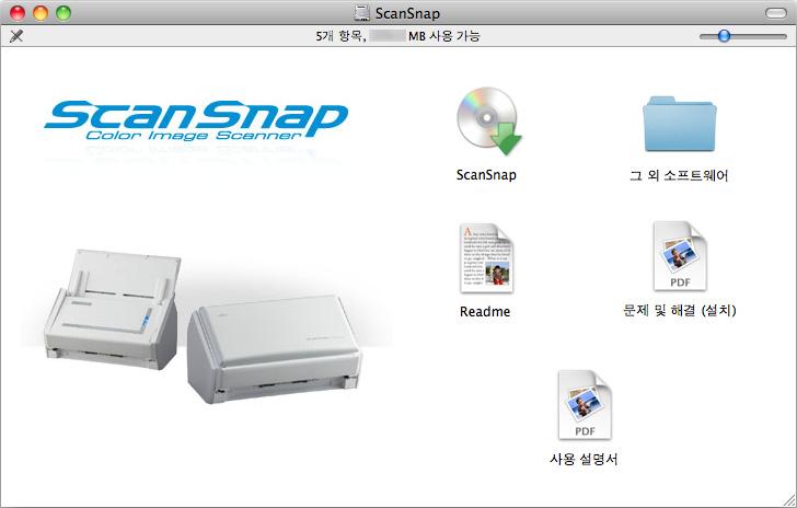 ScanSnap Manager ( 스캐너드라이버 ) ABBYY FineReader for ScanSnap (OCR 소프트웨어 ) Cardiris for ScanSnap ( 명함텍스트인식애플리케이션 ) Mac 용 Evernote, SugarSync Manager for Mac 또는 Adobe Acrobat 9 Pro