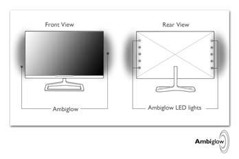 4. Ambiglow 4. Ambiglow 10 ~ 15 cm Ambiglow 를활성화하는방법전면베젤에서간단하게바로가기키를눌러 Ambiglow 기능을선택할수있습니다. Ambiglow 가무엇입니까? Ambiglow 는시청경험에새로운차원을더해줍니다. 특허를획득한 Philips 기술은주변벽에빛을투사하는 2 줄의밝은후방 LED 를사용합니다.