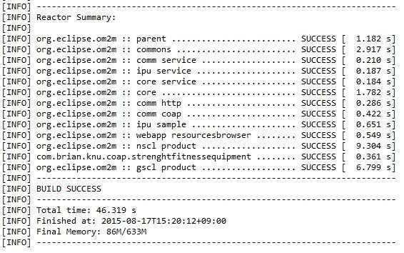 Figure 16. Maven Install 결과 c. 안드로이드 UHealthServer 를실행하여 IP 주소를확인한다. 그리고 com.brian.knu.coap.