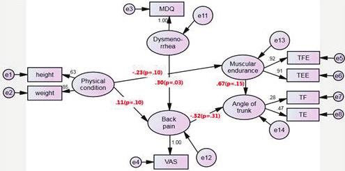 Young Taek Doo and Yeon Woo Jeong Figure 7. Structural equation model in women university students. (Q=1.361, GFI=0.909, AGFI=0.808, srmr=0.096).