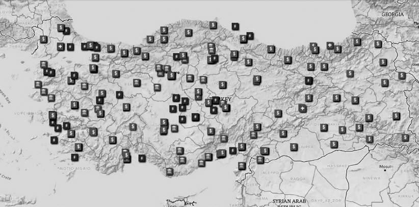 국책사업에대한외국투자일반현황 2018 년현재세계은행에서터키에지원하고있는대형프로젝트는 303 개지역에서 16 개 프로젝트로총 33 억 9 천만달러에이른다. 지도상에표시해보면거의터키전역에서투자가 이루어지고있음을알수있다. 세계은행이지원하는터키대형프로젝트실행지역 출처 : http://maps.worldbank.org/p2e/mcmap/map.html?