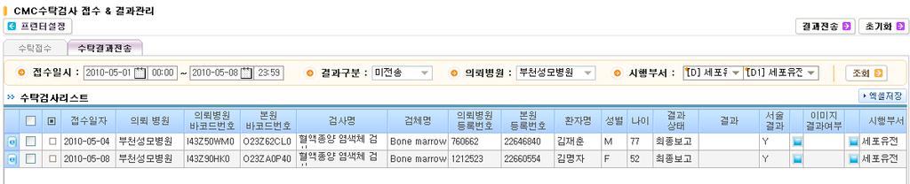 4 CMC nu 외부검사의인터넷검사접수화면에서확인해야할사항들을확인후검사종목에 맞게후인증의사를선택하여접수하고출력된바코드를검체에붙인다. 4) 혈청분리 (Serum Separation) 규정 (1) 혈청분리는 30 분방치후원심분리기에서 3,000rpm 으로 10 분간원심분리하는것을원칙으로한다. (2) 검사의종류에따라필요한경우냉장원심분리기를사용하도록한다.