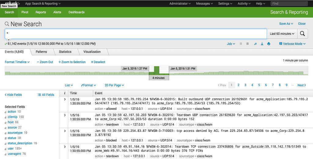 3. 강력한검색기능머신데이터검색에최적화된 Splunk 자체검색언어인 SPL 을활용한검색 SQL 기능과 Unix 파이프라인구문이결합된최적의 자동필드추출 검색어 시계열데이터분포 검색데이터 검색언어인 SPL 지원