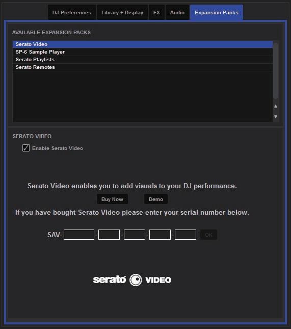 에서화면을표시합니다. Serato Video 시리얼넘버를입력합니다.