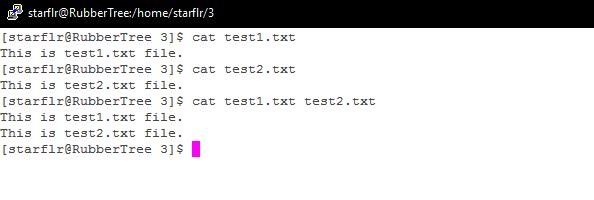 이를위해서아래와같이명령어에한가지를더추가해보자. 명령어 8 cat test1.txt test2.txt > test3.txt > 는 redirect 를의미하는데, 이는 > 왼쪽에서화면에출력되는결과를오른쪽파일에쓰라는의미이다. 좀더엄밀하게말하면왼쪽명령어의 STDOUT ( 화면출력 ) 의결과를파일 test3.