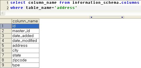 컬럼이나데이터정보를가져오는것도동일합니다. 컬럼은 information_schema.